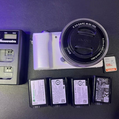 🍇 ₊˚💜 Sony Alpha a5000 Mirrorless Digital Camera (White) with 16-50mm Lens 🍥 🎀📷